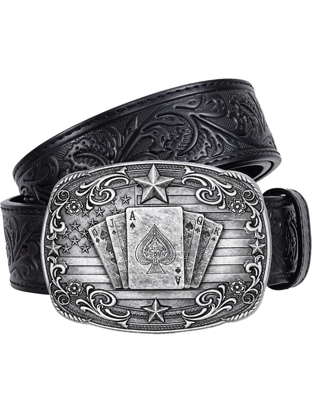 Western Cowboy Belts Leather Belt Poker Buckle Jeans Cowgirl Style Rodeo Costume